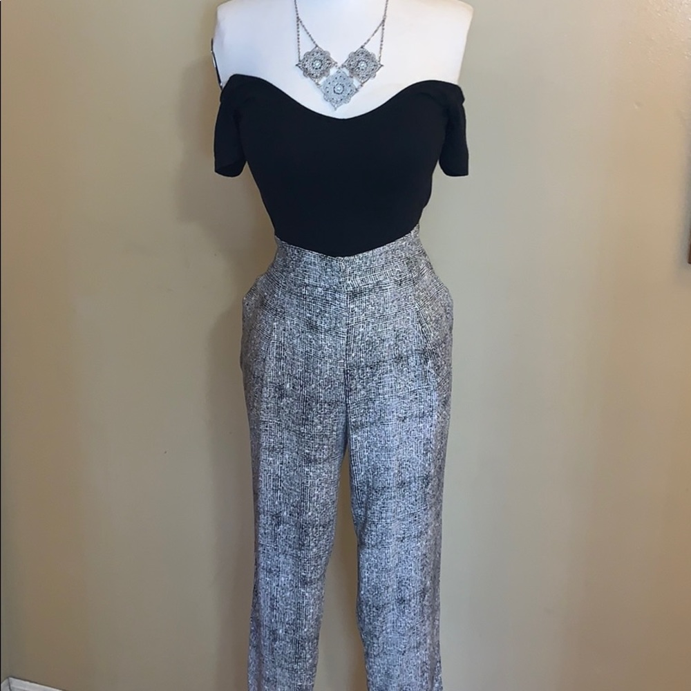 Kenar Black White Pants High Rise Loose Size XS